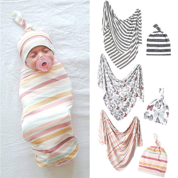 Cotton Swaddle with Headband/Hat 2Pc. Set