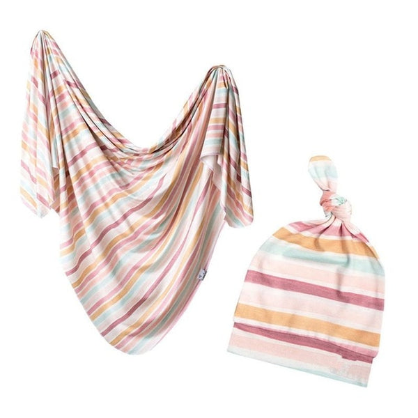 Cotton Swaddle with Headband/Hat 2Pc. Set