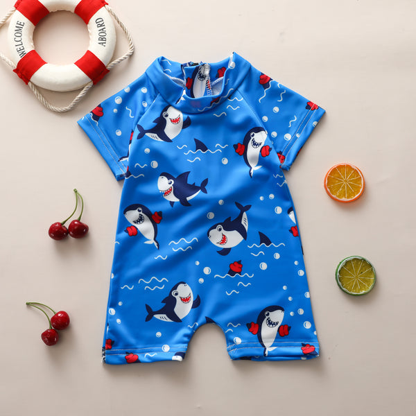 Short Sleeve Cartoon Printed Zipper Beachwear