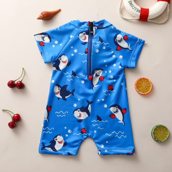 Short Sleeve Cartoon Printed Zipper Beachwear