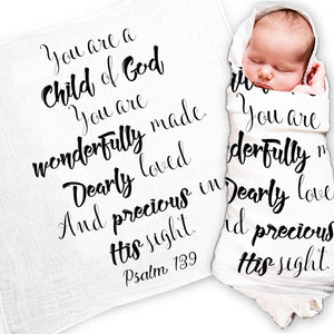 White Muslin Child of God Baby Swaddle