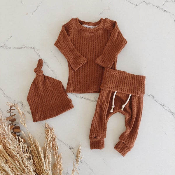 Snugly 3pc Infant Harem Waffle Ribbed Bodysuit with Elastic pants