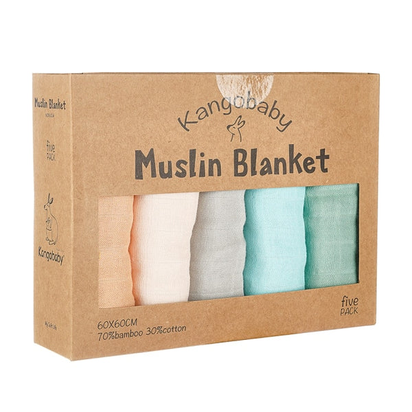 5 Piece Pack, Multi-Functional Bamboo Cotton Muslin Baby Burp Cloth