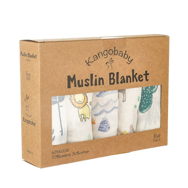 5 Piece Pack, Multi-Functional Bamboo Cotton Muslin Baby Burp Cloth