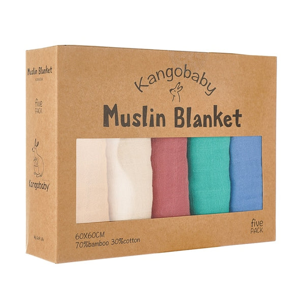 5 Piece Pack, Multi-Functional Bamboo Cotton Muslin Baby Burp Cloth