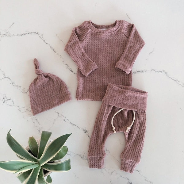 Snugly 3pc Infant Harem Waffle Ribbed Bodysuit with Elastic pants