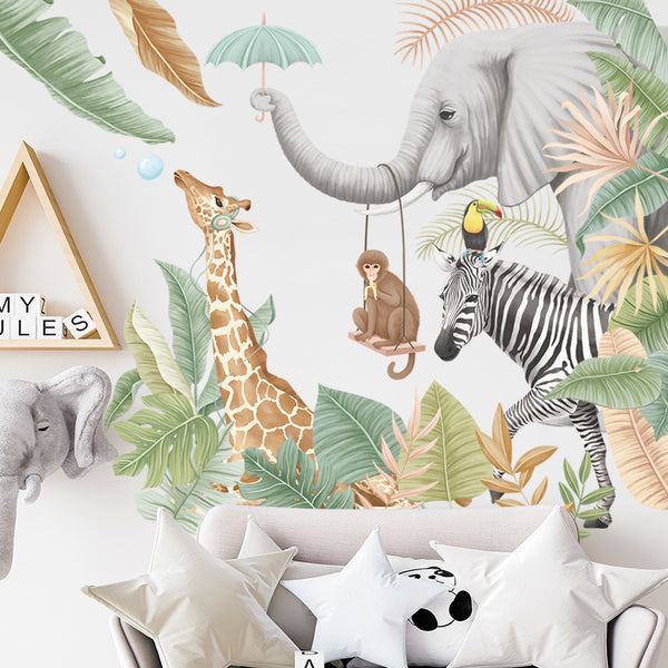 Big Nordic Jungle Animals Wallpaper for Room Decorations