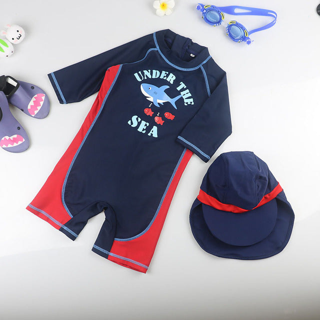 One Piece Boys' Quick-Dry Swimwear with Hat