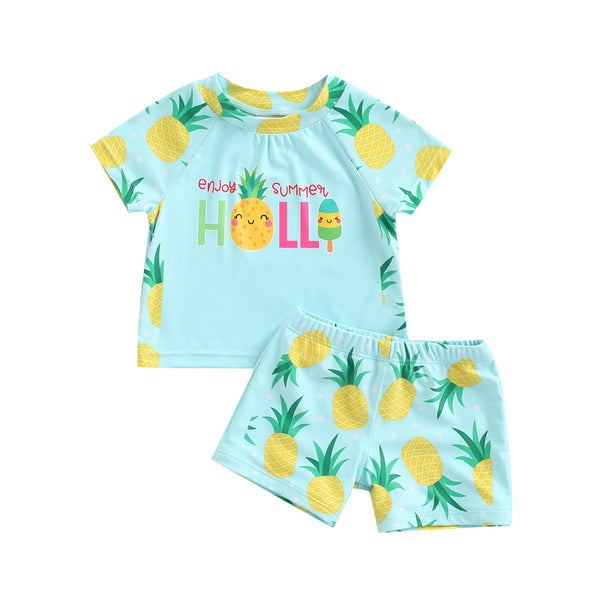 Pineapple Print Short Sleeve T-Shirt and Swim Trunk