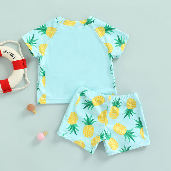 Pineapple Print Short Sleeve T-Shirt and Swim Trunk